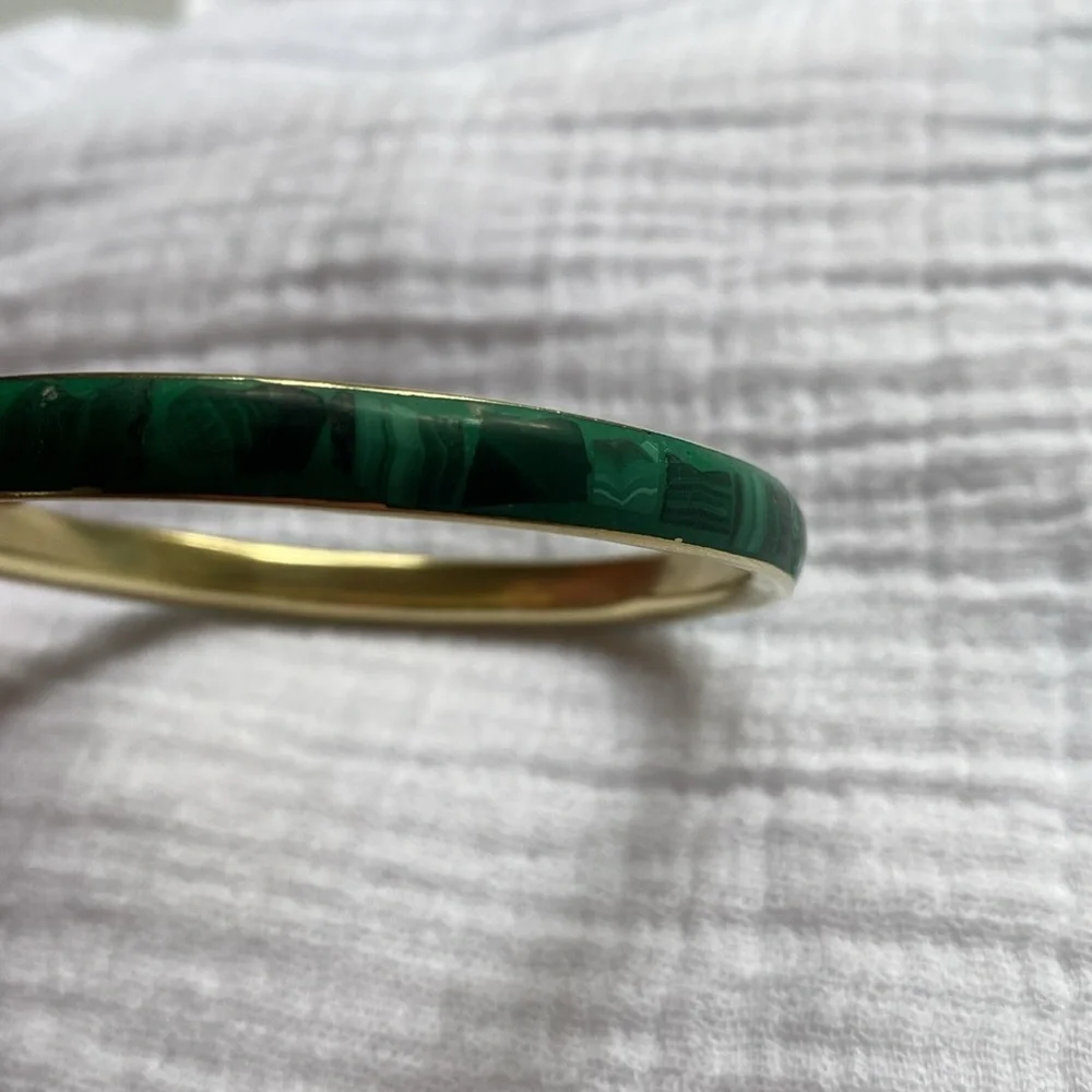 Malachite Brass Bangle Green Vintage Gold‎ Bracelet - Picture 8 of 17